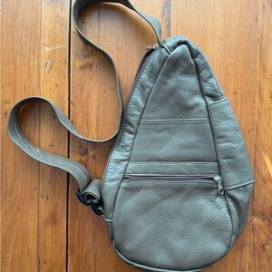 Green-gray Leather Sling Bag (LL Bean style. Perfect for travel